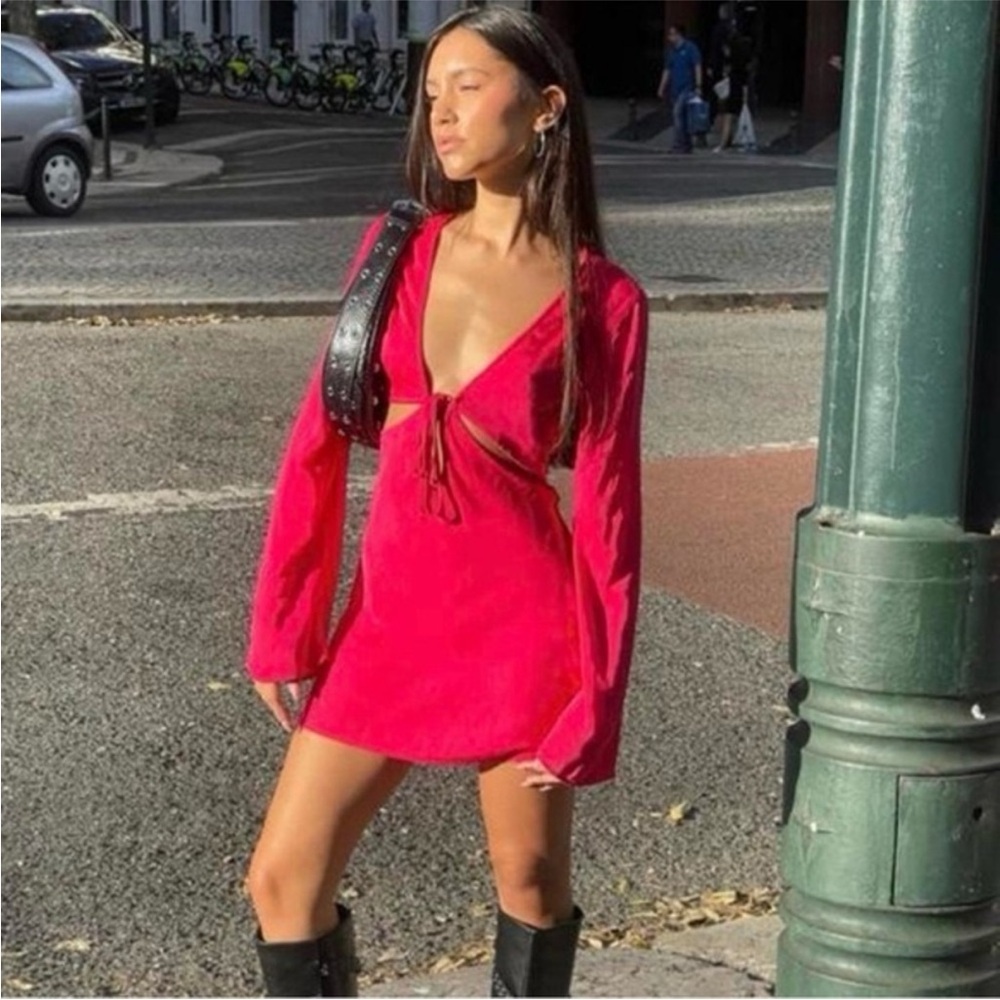 $129 Rumored High Hopes pink satin cutout mini dress S
